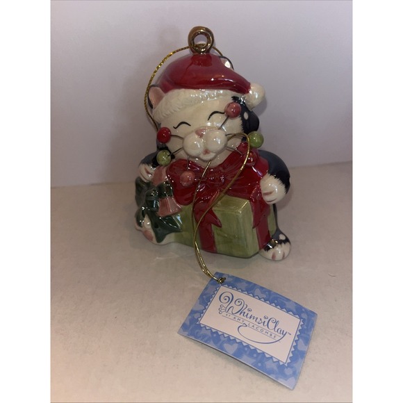 The Unbranded Brand Other - Whimsiclay by Amy Lacombe "Noel" Ornament 10810 2008 Kitty With Gift Boxes